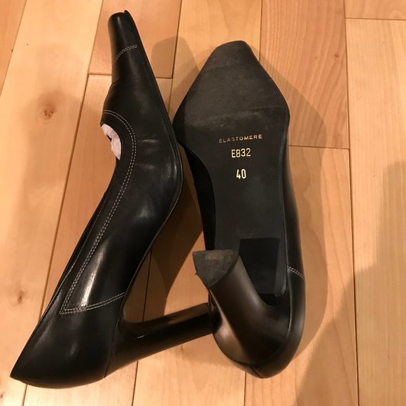 Pegabo 3.5" Black Leather High Heels Made in Italy Size 40 - Picture 5 of 7